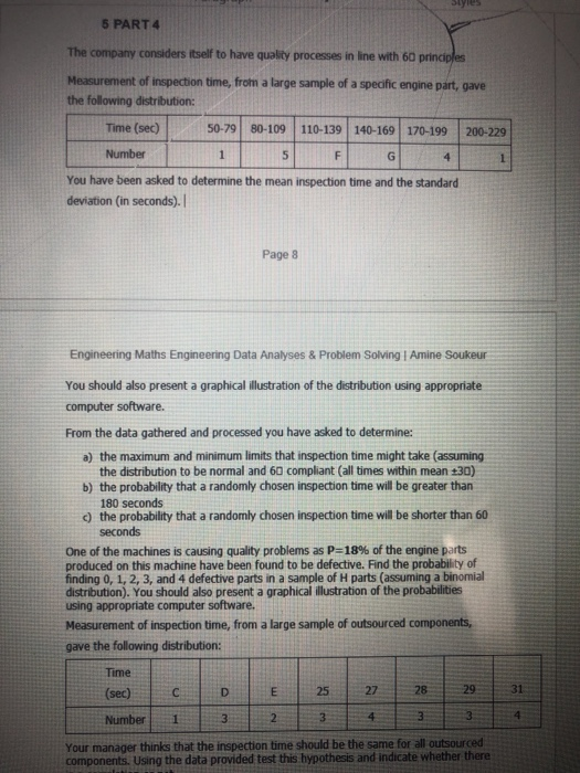 Solved 5 PART 4 The company considers itself to have quality | Chegg.com