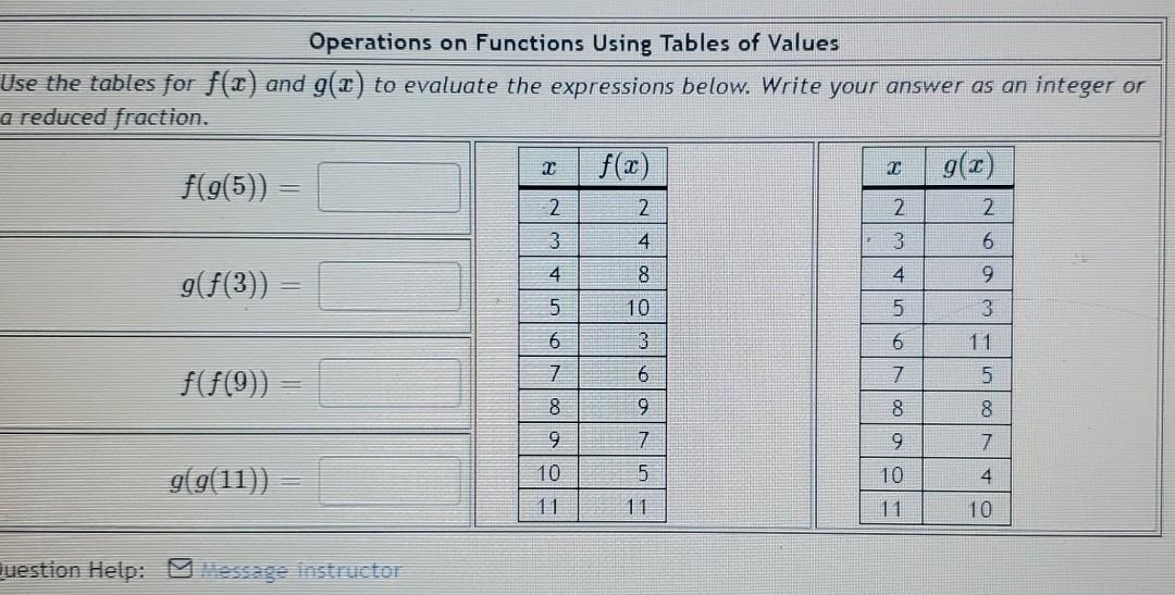 Solved I Function Composition Use the table of values to | Chegg.com