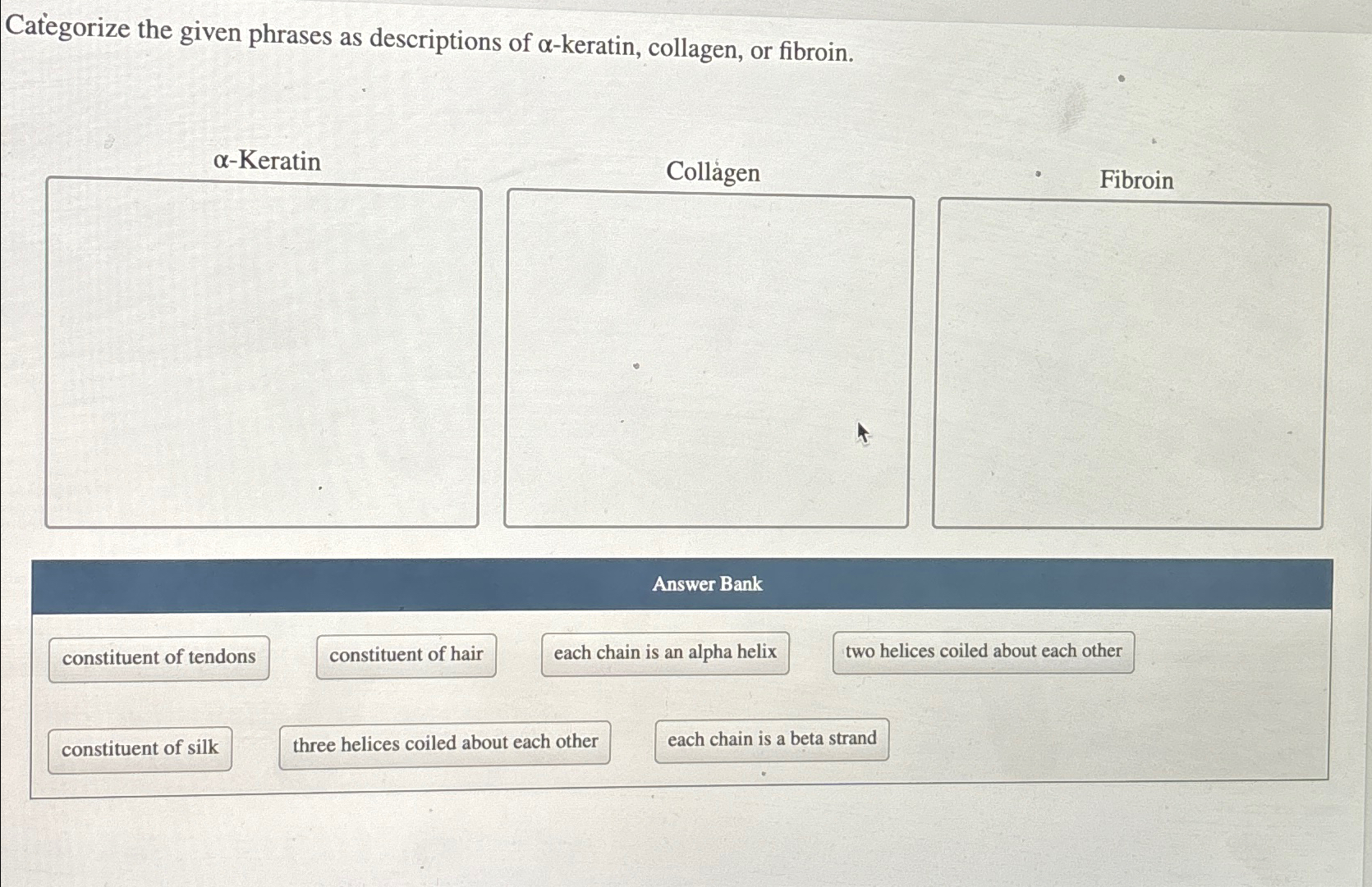 Solved Categorize the given phrases as descriptions of | Chegg.com