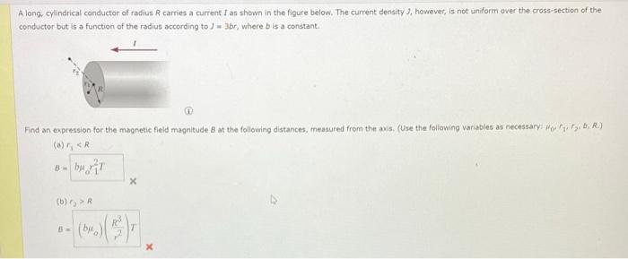 Solved A long, cylindrical conductor of radius R carries a | Chegg.com