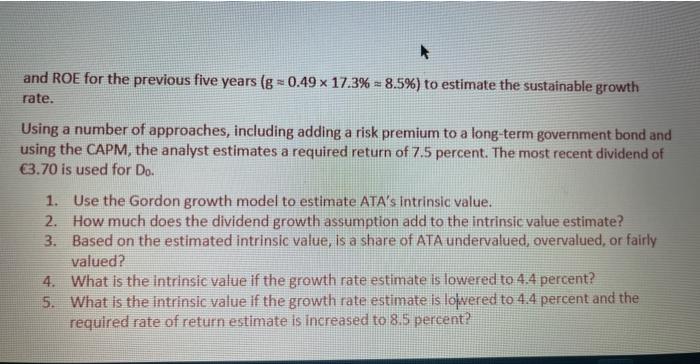 Solved Example: Applying the Gordon Growth Model Company ATA | Chegg.com