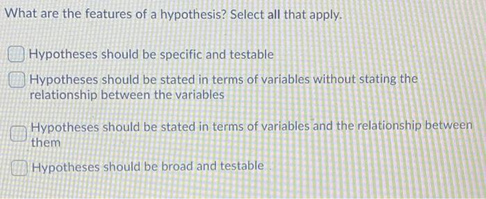 select all of the qualities of a valid hypothesis