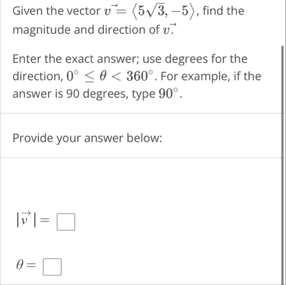 Solved Given the vector vec(v)=(:532,-5:), ﻿find the | Chegg.com