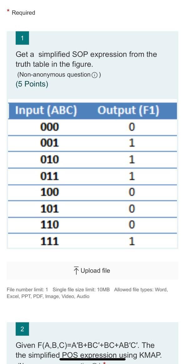 Solved Required 1 Get a simplified SOP expression from the | Chegg.com