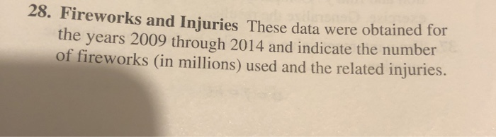 Solved 28. Fireworks and Injuries These data were obtained | Chegg.com