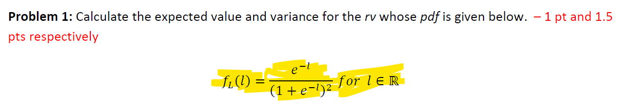 Solved Problem 1: Calculate the expected value and variance | Chegg.com