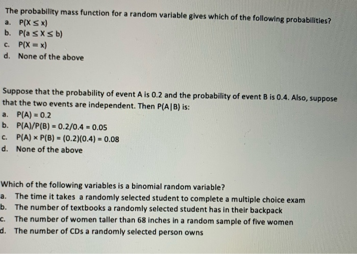Solved The probability mass function for a random variable | Chegg.com