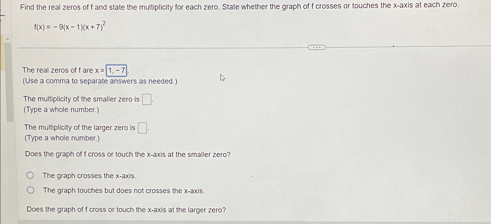 Solved Find the real zeros of f ﻿and state the multiplicity | Chegg.com