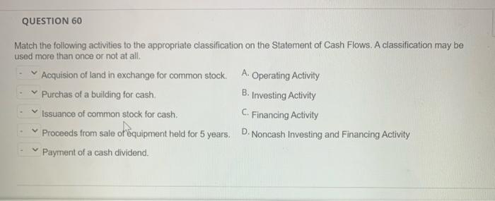 Solved QUESTION 60 Match the following activities to the | Chegg.com
