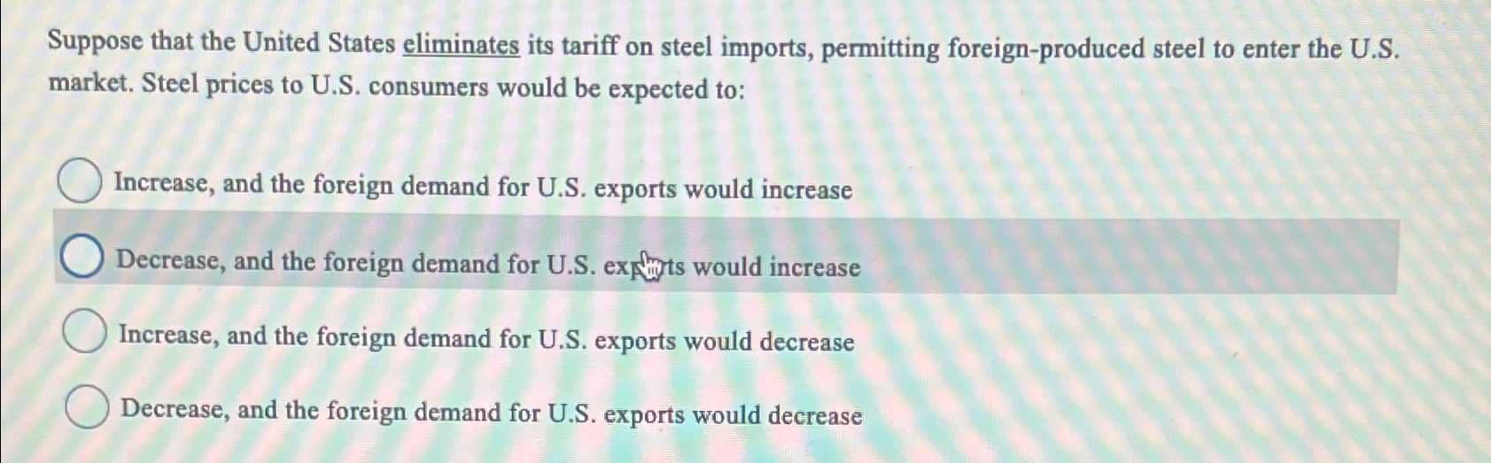 Solved Suppose that the United States eliminates its tariff | Chegg.com