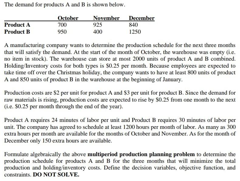 Solved The Demand For Products A And B Is Shown Below. A | Chegg.com