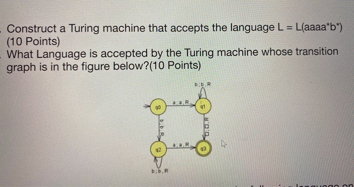 (Solved) : Construct Turing Machine Accepts Language L L Aaaa B 10 ...