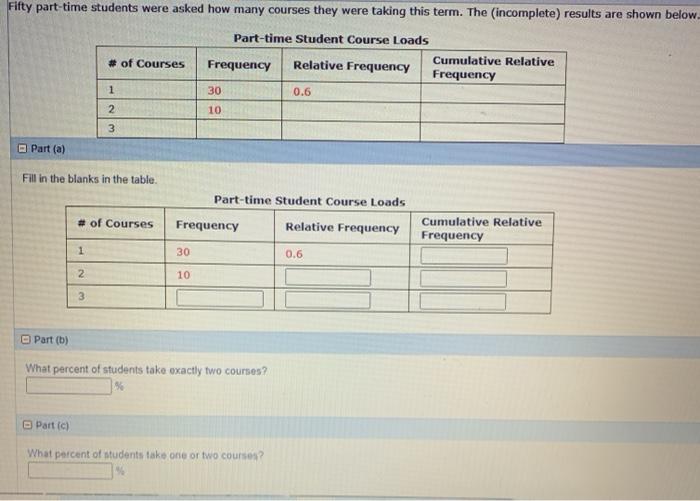 Solved Fifty part-time students were asked how many courses | Chegg.com