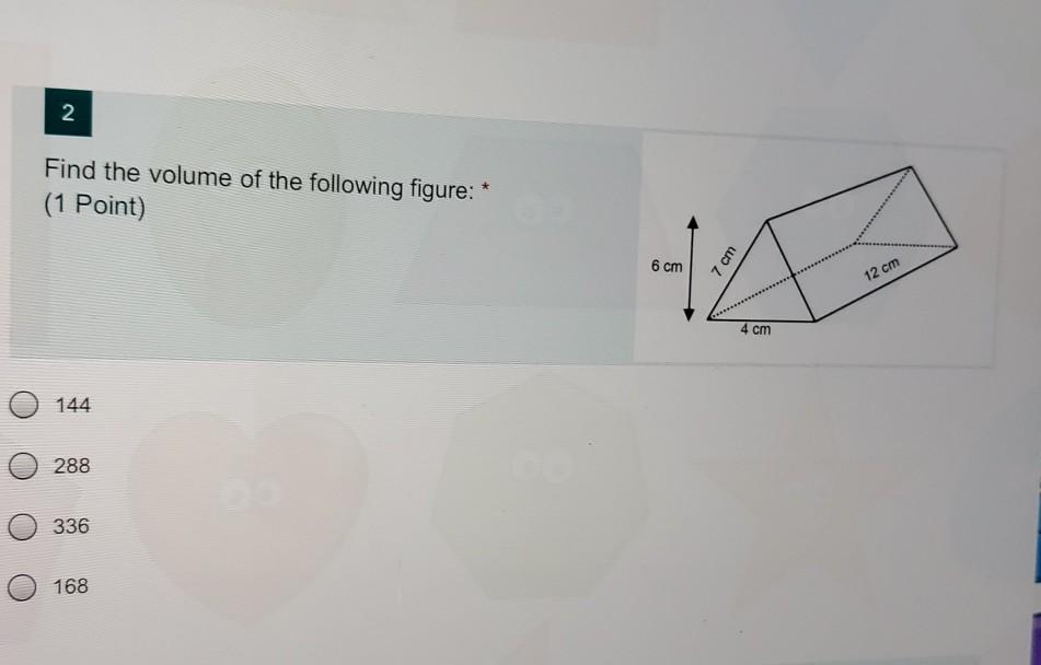 Solved 2 Find the volume of the following figure: (1 Point) | Chegg.com