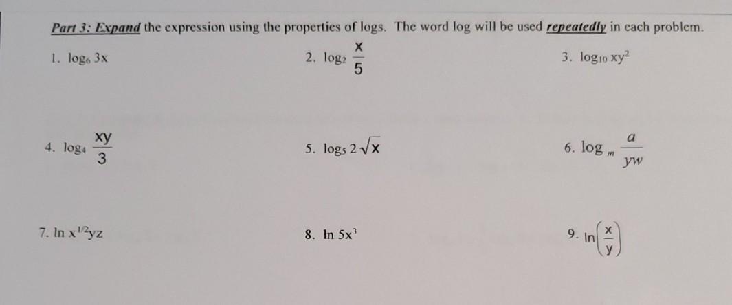 Solved Part 3 Expand The Expression Using The Properties Of Chegg Com