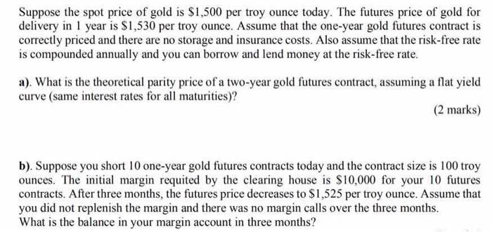 Solved Suppose The Spot Price Of Gold Is $1,500 Per Troy | Chegg.com