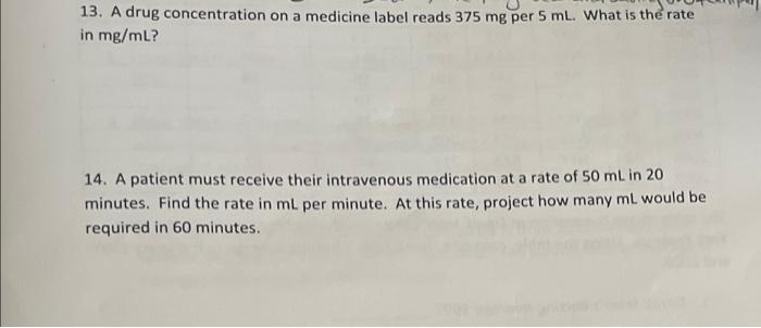 Solved 13. A drug concentration on a medicine label reads | Chegg.com