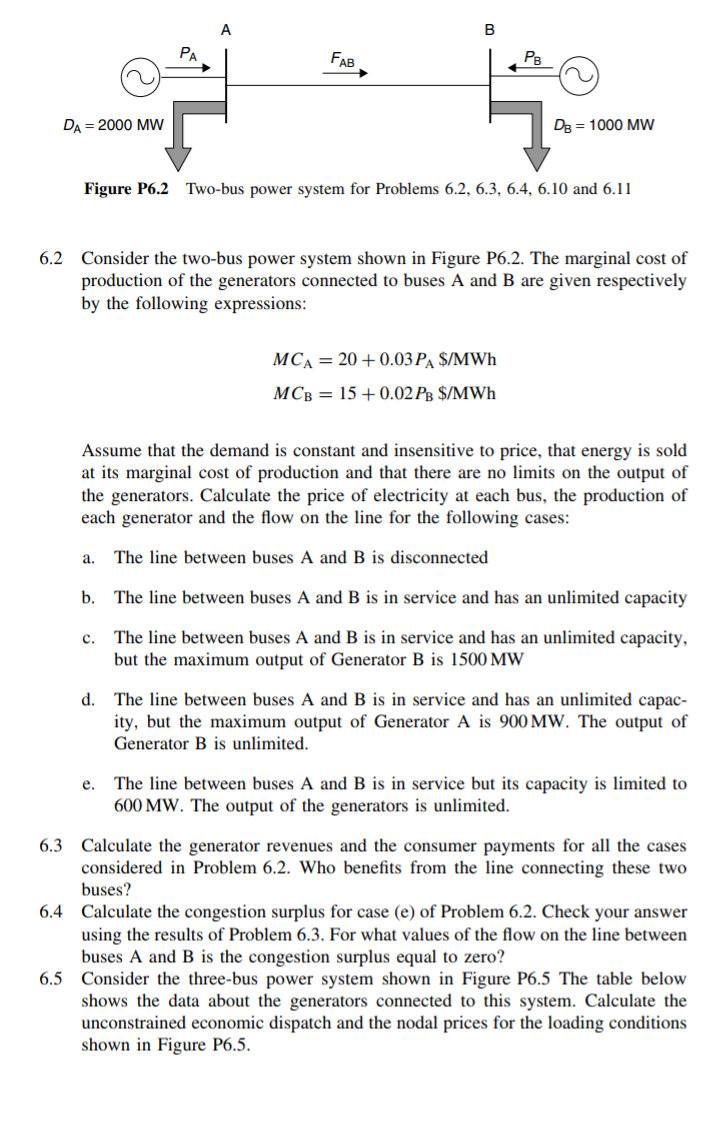 Solved 6.1 Consider the power system shown in Figure P6.1. | Chegg.com