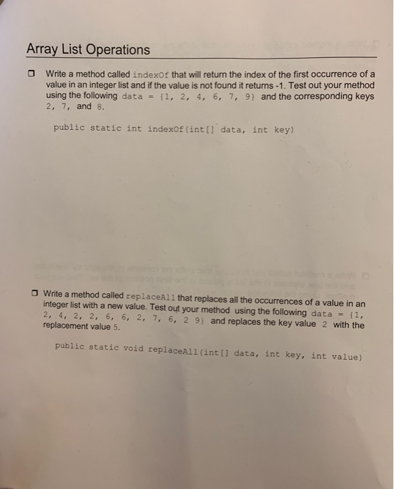 Solved Arrays Write a method called print that prints out | Chegg.com