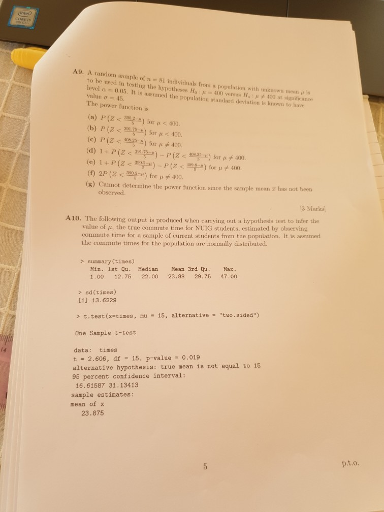 Solved Intel Core 15 A Random Sample Of N 81 Indivi Chegg Com