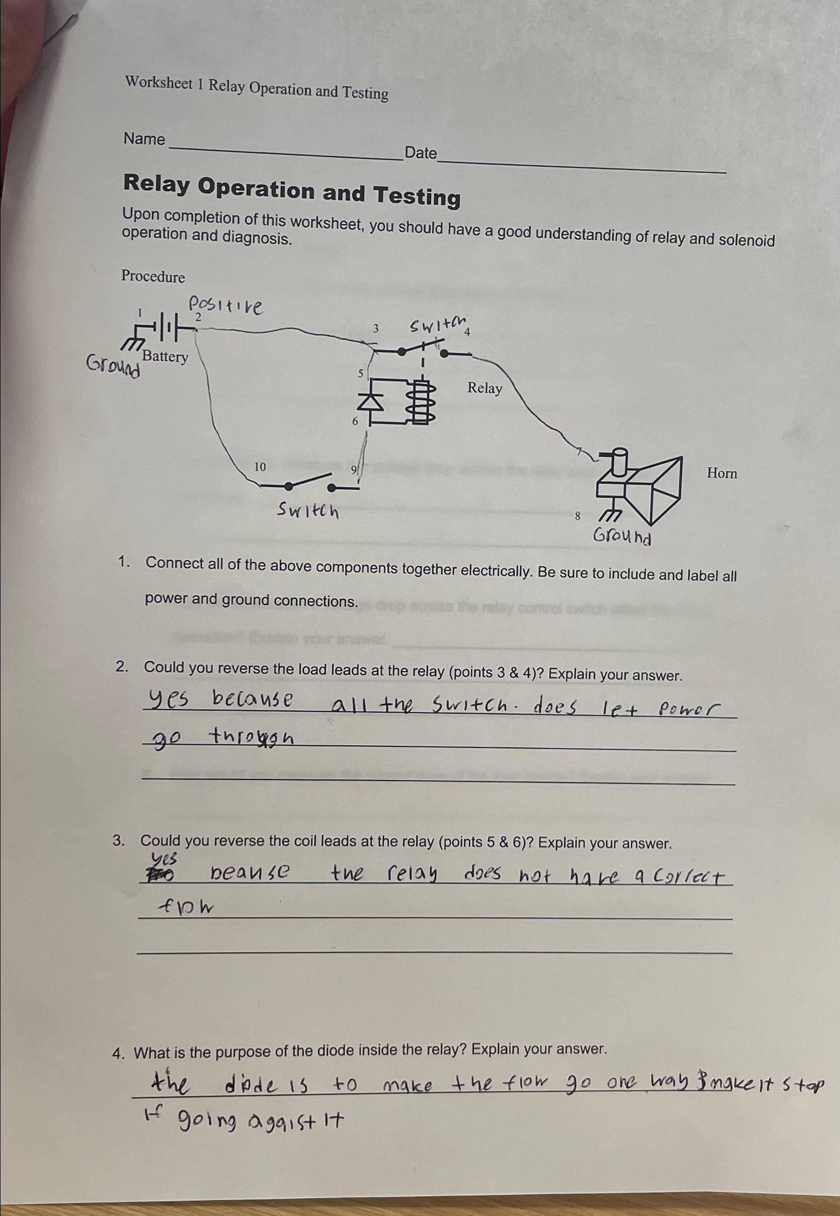 Solved Worksheet 1 ﻿Relay Operation and TestingNarDateRelay | Chegg.com