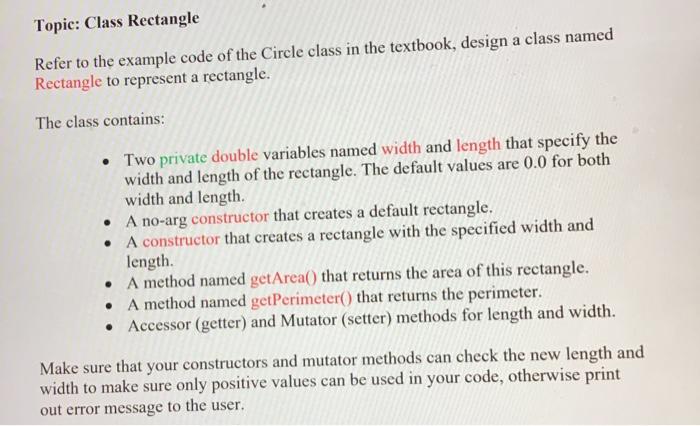 Solved Topic: Class Rectangle Refer to the example code of | Chegg.com