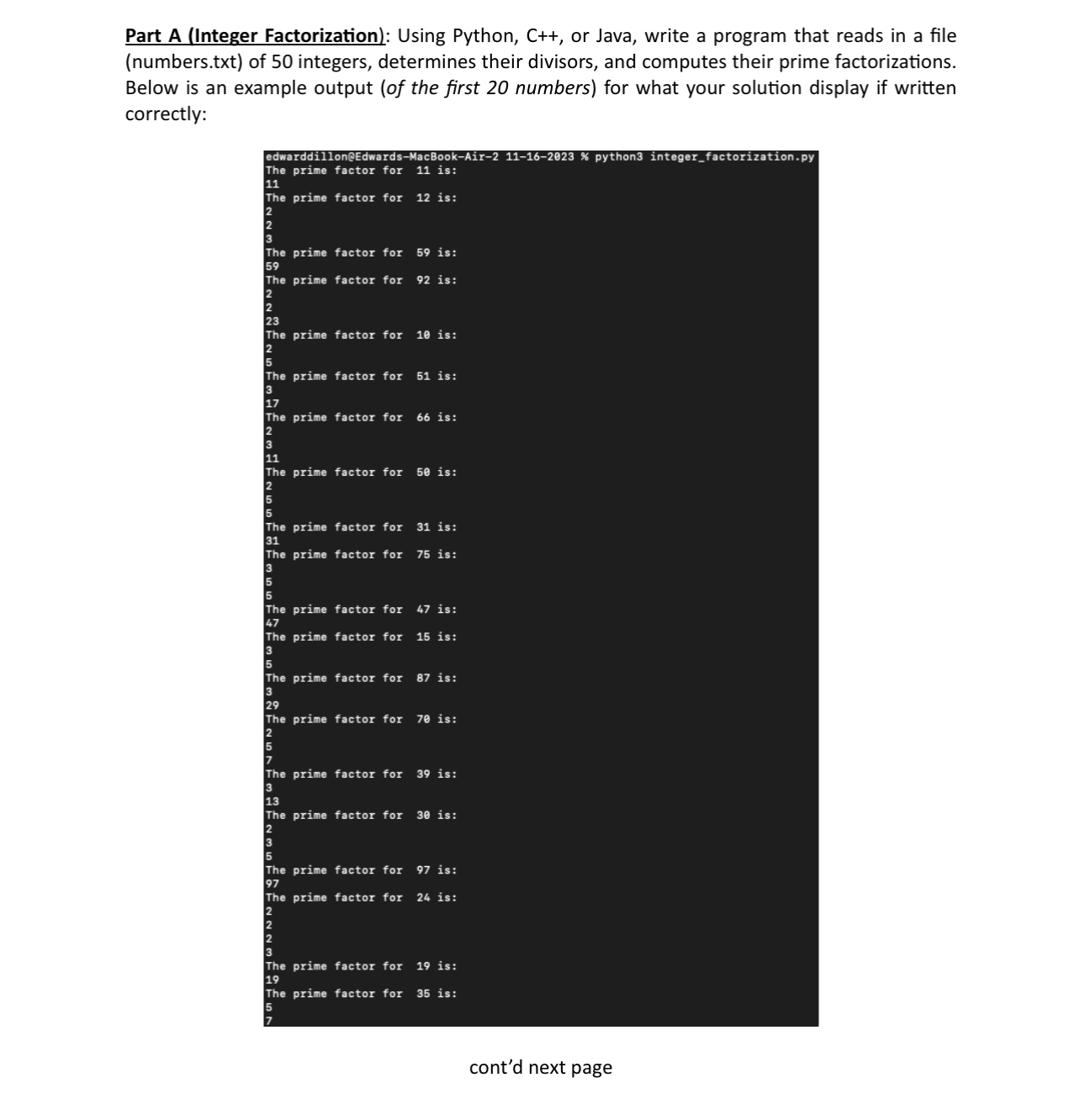 Solved Part A (Integer Factorization): Using Python, C++, | Chegg.com image.