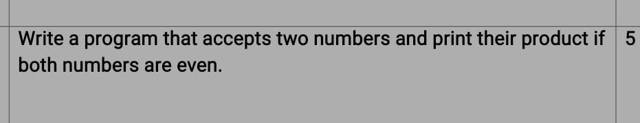 Solved Write a program that accepts two numbers and print | Chegg.com