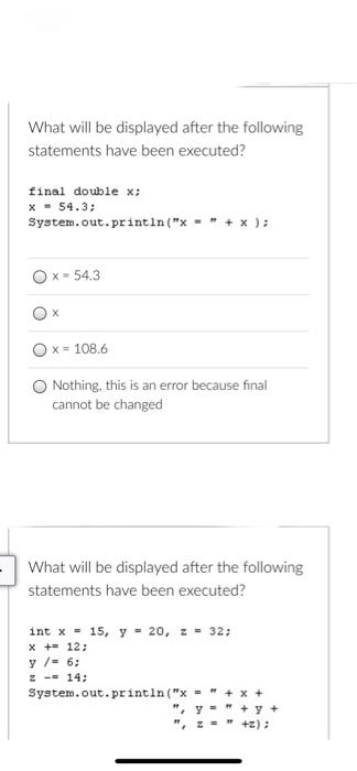 Solved What will be displayed after the following statements | Chegg.com