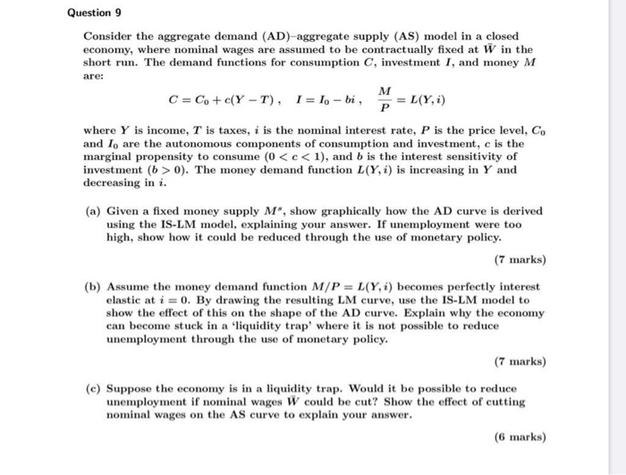 Question 9 Consider the aggregate demand | Chegg.com