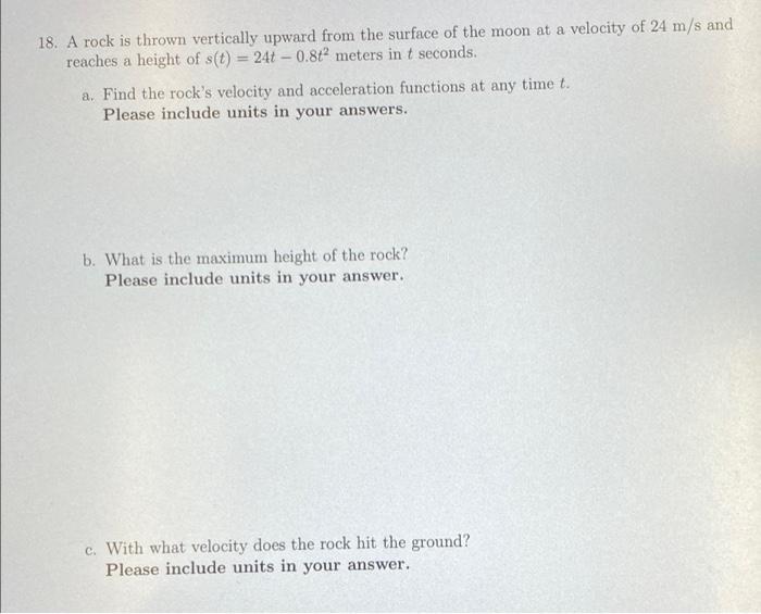 Solved 18. A rock is thrown vertically upward from the | Chegg.com