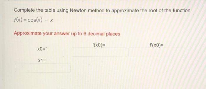 Solved Complete the table using Newton method to approximate | Chegg.com