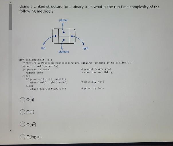 Solved Using a Linked structure for a binary tree, what is | Chegg.com