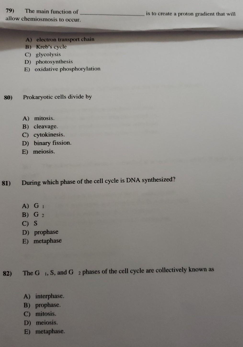Solved 79) The main function of allow chemiosmosis to occur. | Chegg.com