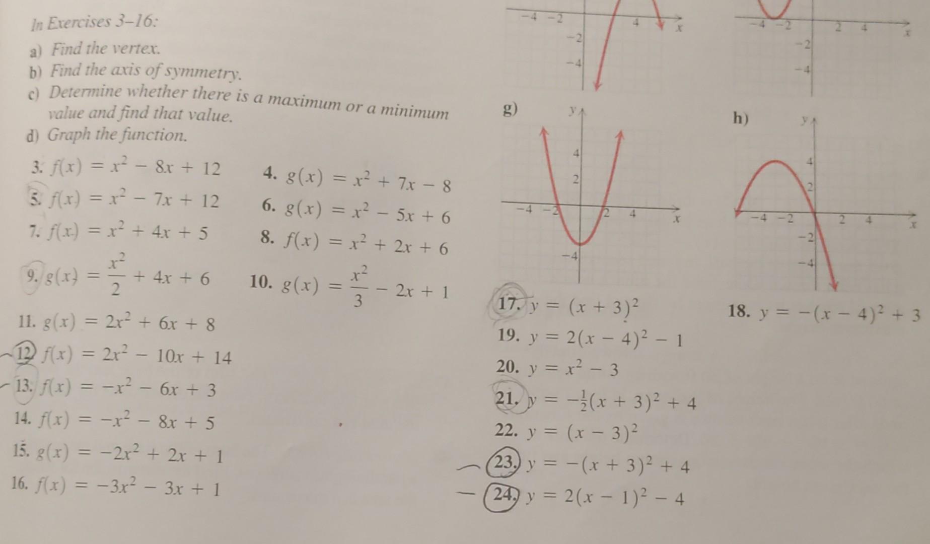 Solved In Exercises 3-16: A) Find The Vertex. B) Find The | Chegg.com