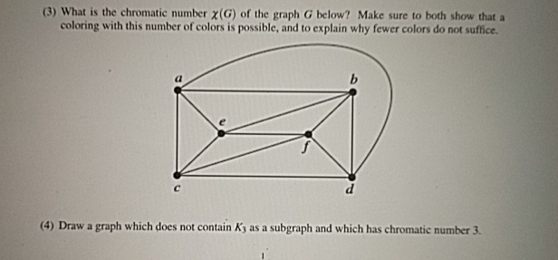 Solved (3) ﻿What is the chromatic number χ(G) ﻿of the graph | Chegg.com