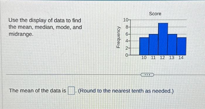 Solved Use the display of data to find the mean, median, | Chegg.com