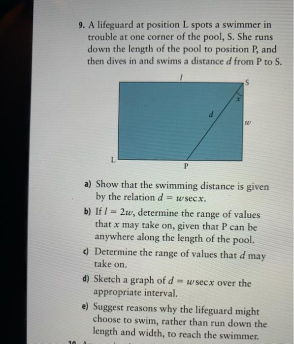 Solved 9. A lifeguard at position L spots a swimmer in | Chegg.com