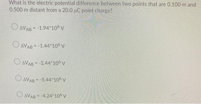 Solved What is the electric potential difference between two | Chegg.com