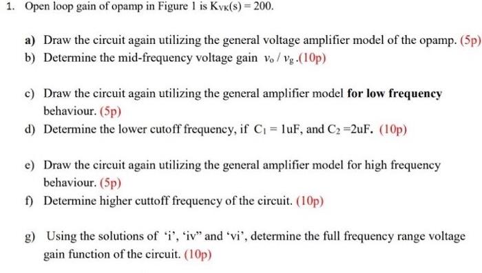 Solved 1. Open loop gain of opamp in Figure 1 is Kyk(s) = | Chegg.com
