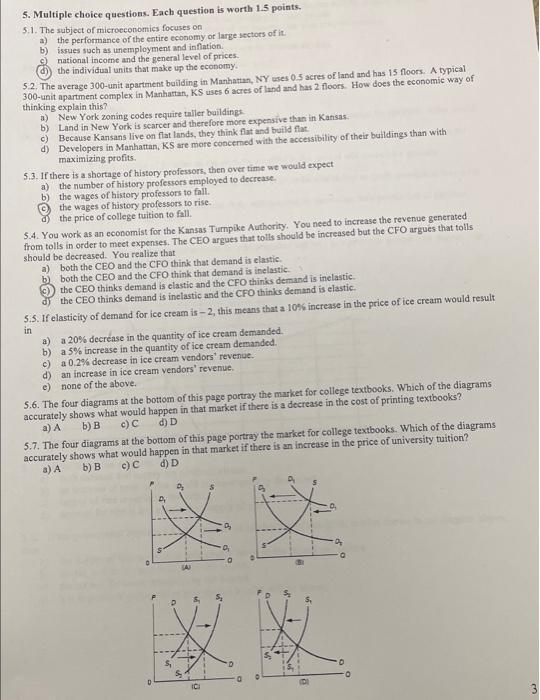 Solved 5. Multiple choice questions. Each question is worth | Chegg.com