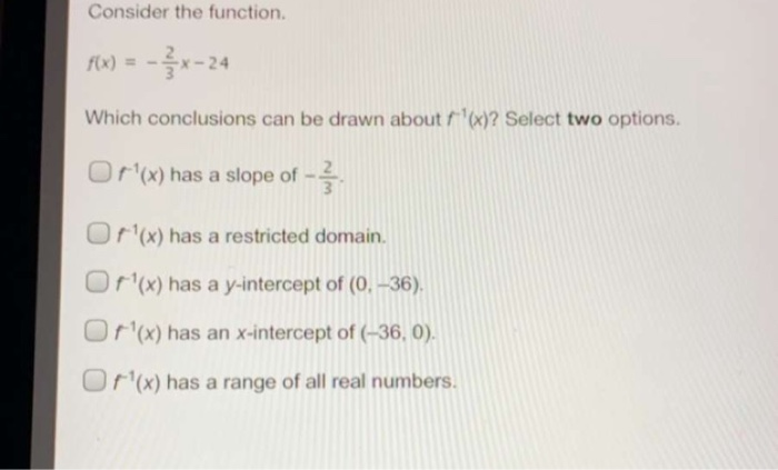 Solved Consider the function f(x) = -x-24 Which conclusions | Chegg.com