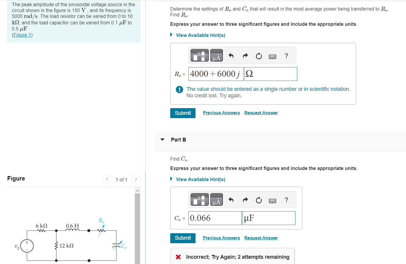 Solved The peak amplitude of the sinusoidal voltage source | Chegg.com