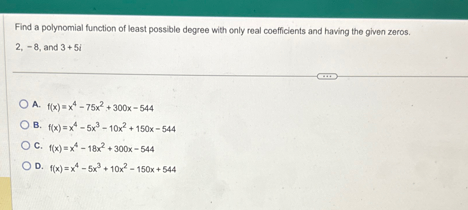 Solved Find a polynomial function of least possible degree | Chegg.com