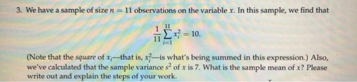 Solved 3. We have a sample of size n = 11 observations on | Chegg.com