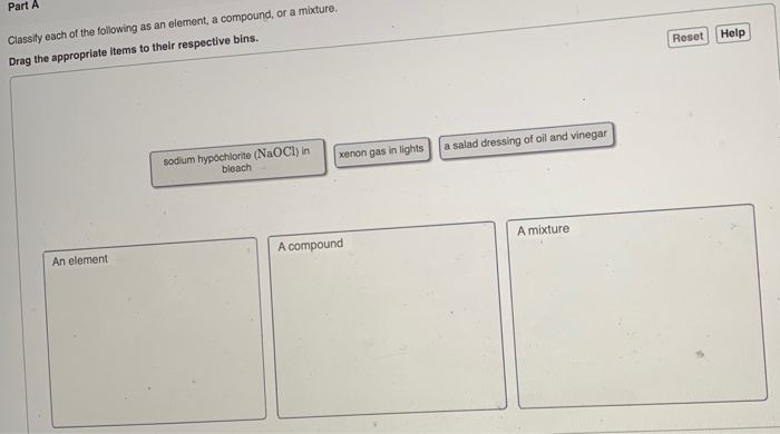 Solved Part A Reset Help Classify each of the following as | Chegg.com