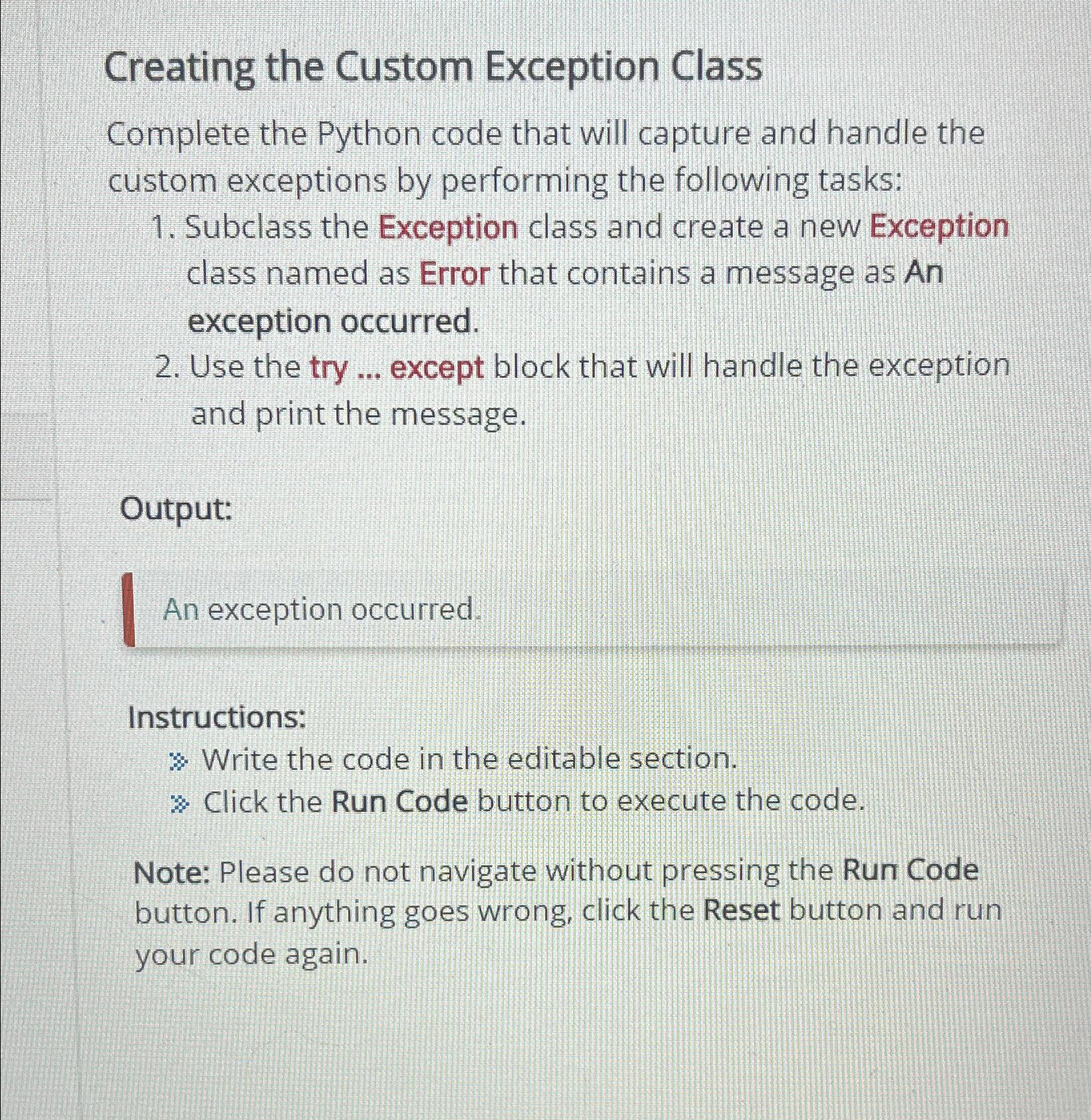 Creating Custom Exception in Python 