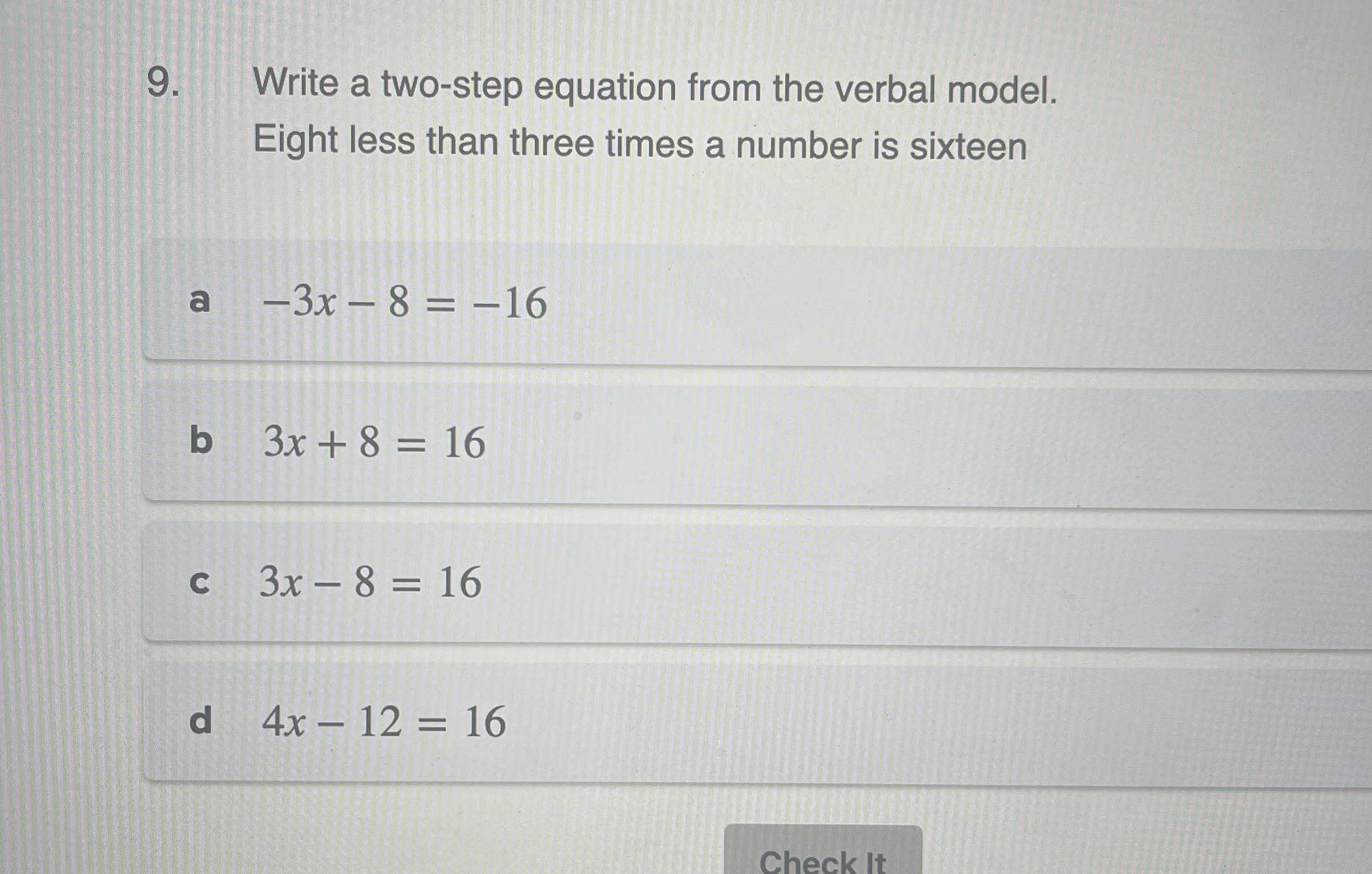 Solved Write a two-step equation from the verbal model. | Chegg.com