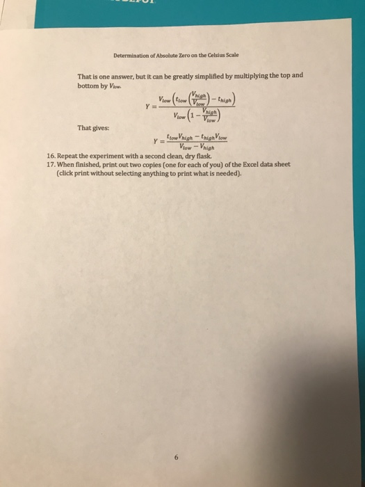 Solved Determination Of Absolute Zero On The Celsius Scale Chegg Com