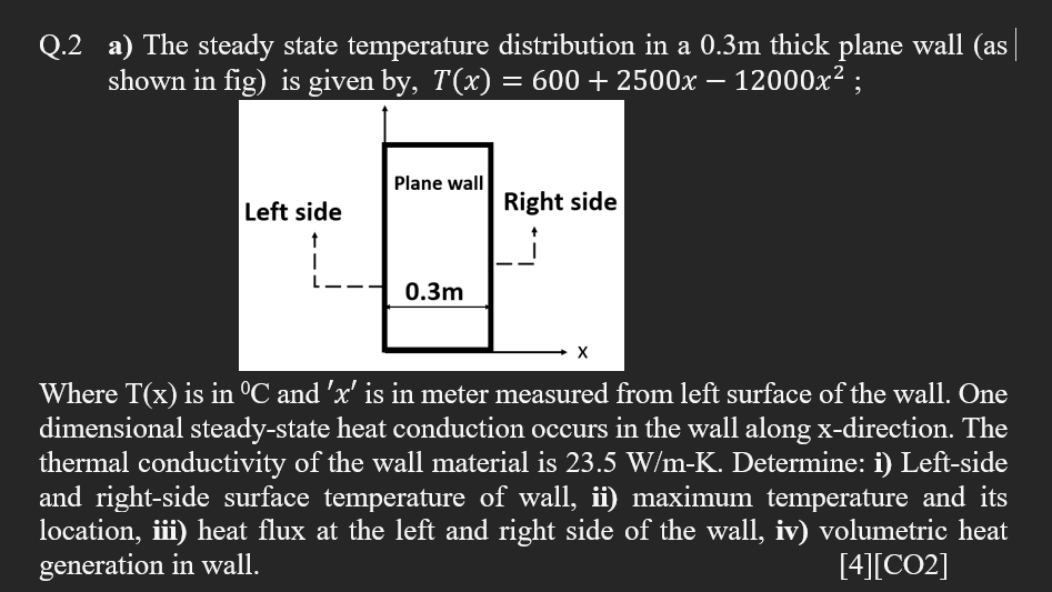 Solved The steady state temperature distribution in a 0.3m | Chegg.com